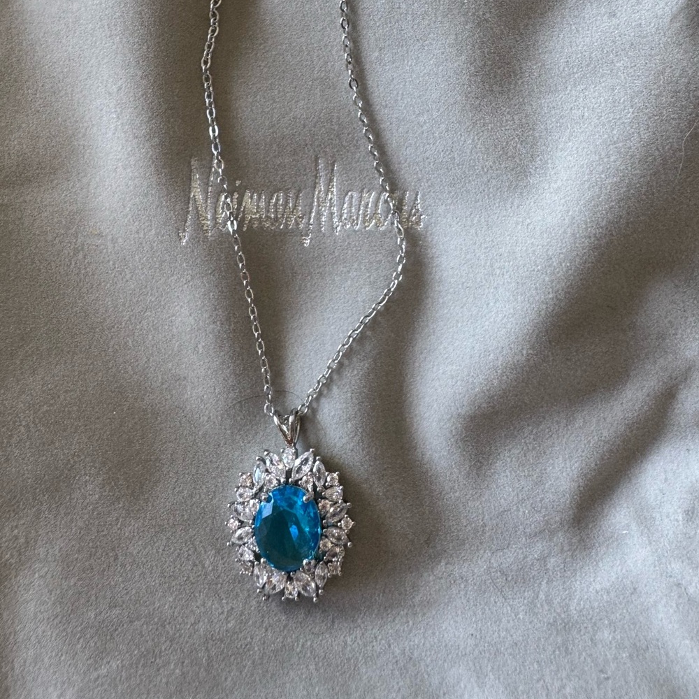 $1200 Vintage Oval Swiss Blue Vine Necklace 14k